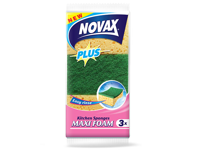 Губки кухонные MAXI FOAM 3шт NV Plus (Материал: Пенополиуретан + фибра. Цвет: Бежевый. Размер единицы: 100 x 66 x 38 мм) (NOVAX) Арт. 0281NVP - фото