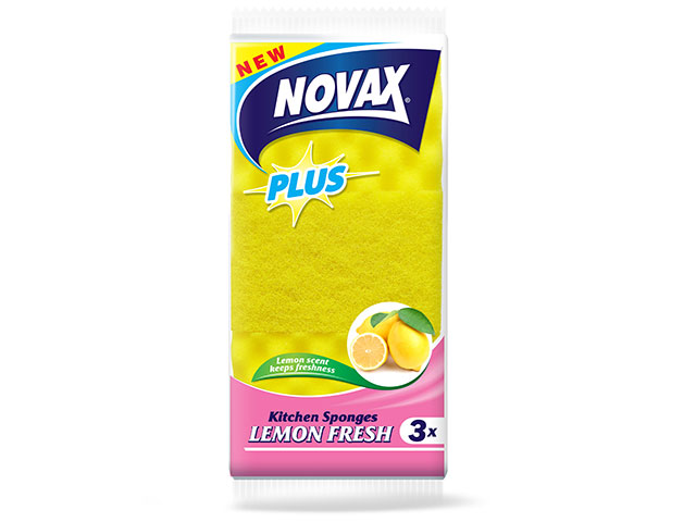 Губки кухонные ароматизированные 3шт NV Plus (Материал: Пенополиуретан + фибра. Цвет: Жёлтый. Размер единицы: 95 x 63 x 37 мм) (NOVAX) Арт. 0540NVP - фото