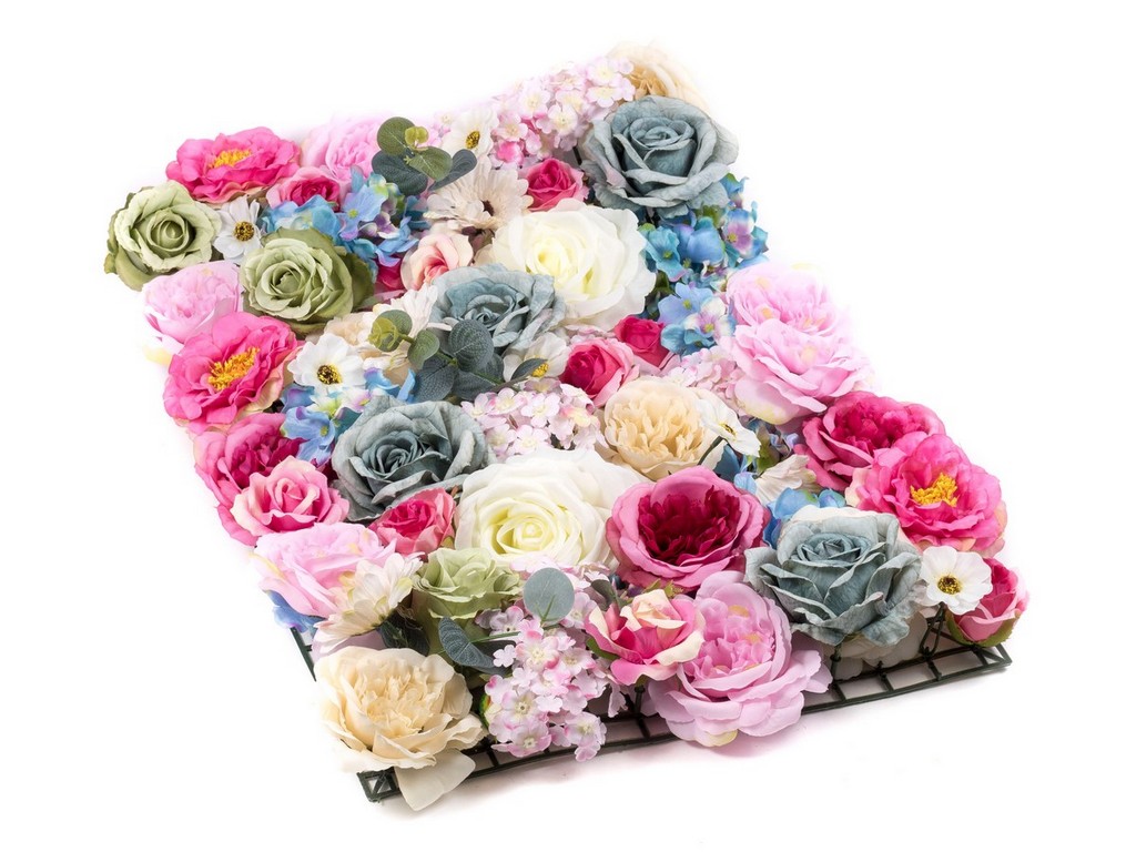 Цветочная композиция на сетке, 63 цветка, 40*60см. (арт. Fl14444) Арт.94494 - фото