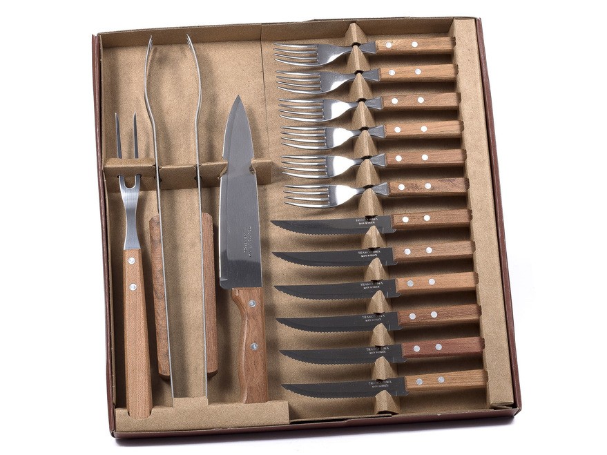 Набор столовых приборов для барбекю металлических с деревянными ручками ''churrasco'' 15 пр.: 6 вилок, 6 ножей, щипцы, нож, вилка (арт. 22399028) Арт.94652 - фото