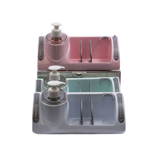 Дозатор для жидкого мыла пластмассовый с подставками для мочалки и щетки 25*10,5*14 см (арт. Sb-762, код 627621) Арт.94747