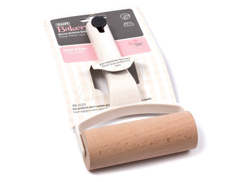 Валик для теста деревянный с пластмассовый ручкой 11,5*18,5 см (арт. Pd-3125, код 731256) Арт.96855