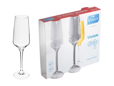 Набор бокалов для шампанского, 3 шт., 210 мл, 210х60 мм, серия Vinium, VINTIA (V054340) - фото