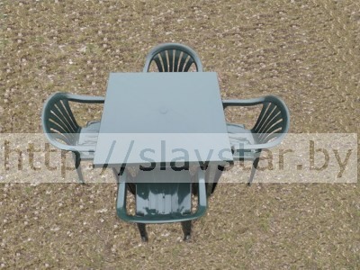 Комплект пластиковой мебели: стол пластиковый квадратный и стул Милан 4шт (зеленый)