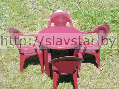 Комплект пластиковой мебели: стол пластиковый круглый  и кресло Барселона 4шт (бордовый)