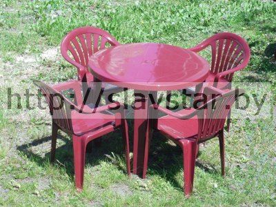 Комплект пластиковой мебели: стол пластиковый круглый и стул Милан 4шт (бордовый)