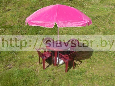 Комплект пластиковой мебели: стол пластиковый круглый, стул Милан 4шт, садовый зонт, подставка под зонтик (цвет бордовый)