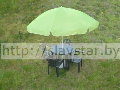 Комплект пластиковой мебели: стол пластиковый круглый, стул Милан 4шт, садовый зонт, подставка под зонтик (цвет зеленый) - фото