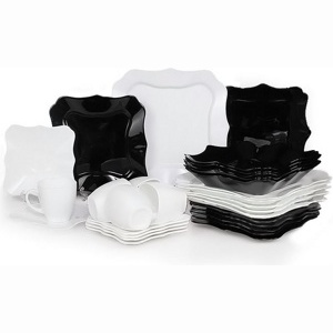Набор посуды стеклокерамической Luminarc ''Authentic Black/White'' 30 пр.: 18 тарелок 20,5/22,5/26 см, 6 чашек с блюдцами 220 мл Арт.74515 - фото