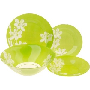 Набор посуды стеклянный Luminarc ''Cotton Flower'' 19 пр.: 18 тарелок 19,5/21,5/25 см, салатник 27 см  Арт.74472 - фото