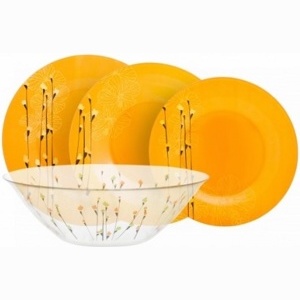 Набор посуды стеклянный Luminarc ''Rhapsody orange'' 19 пр.: 18 тарелок 25/21,5/19,5 см, салатник 27 см  Арт.72817 - фото