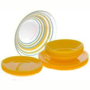 Набор посуды стеклянный Luminarc ''Arty Yellow'' 19 пр.: 18 тарелок 20,5/20/26 см, Салатник 27 см  Арт. 76346 - фото