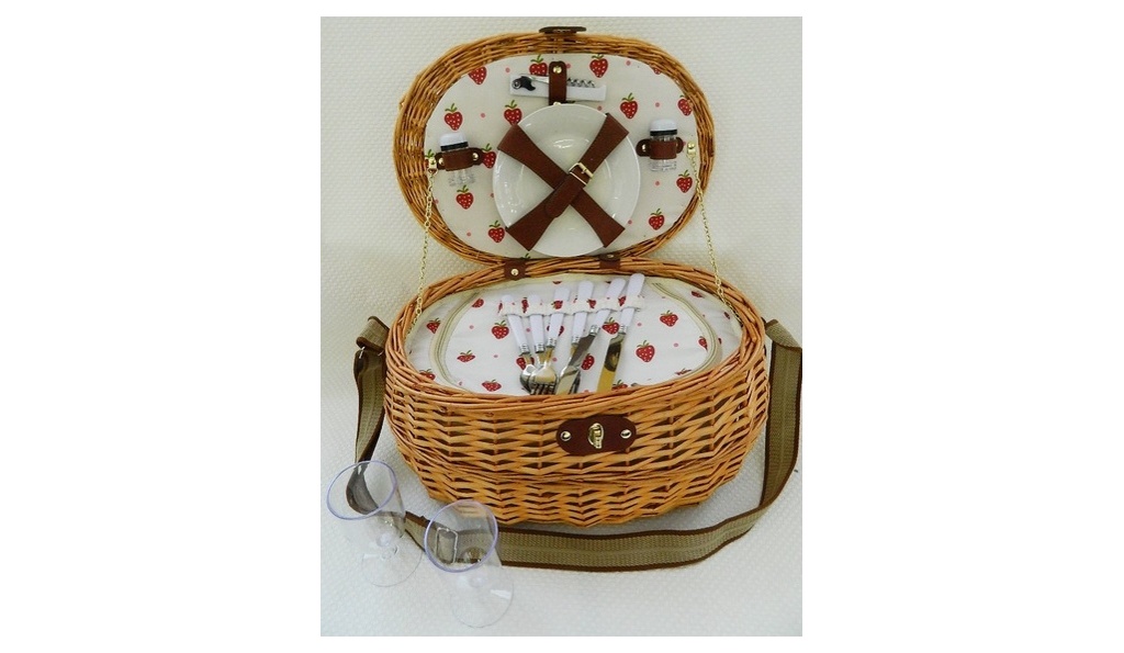 Корзина для пикника плетеная 45*25*22 см + сумка изотермическая с набором посуды на 2 персоны Арт.69107