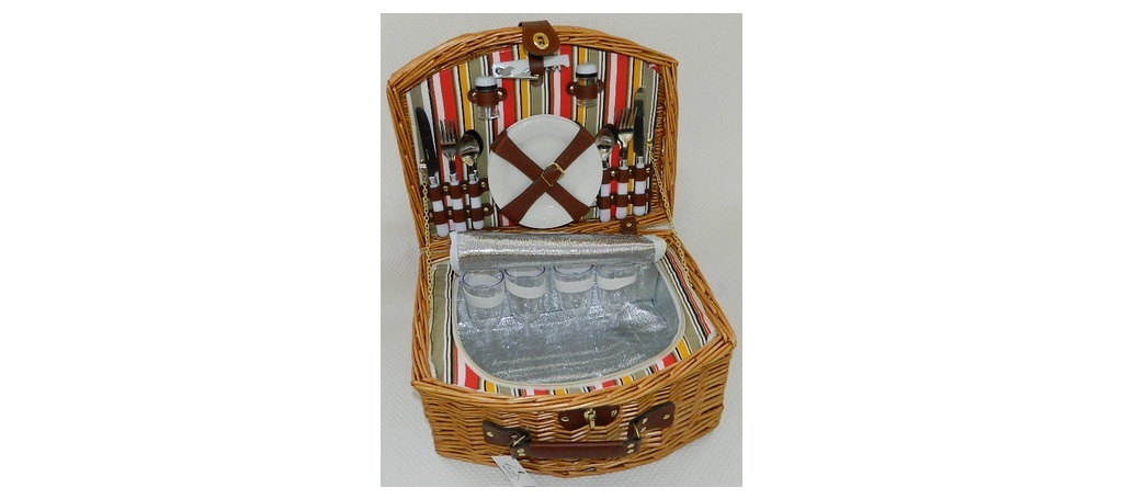 Корзина для пикника плетеная 43*33*22 см + сумка изотермическая с набором посуды на 4 персоны Арт.69108