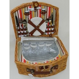 Корзина для пикника плетеная 43*33*22 см + сумка изотермическая с набором посуды на 4 персоны Арт.69108 - фото