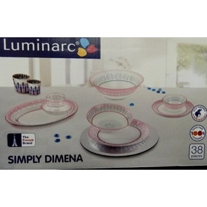 Набор посуды стеклянной Luminarc ''Simply Dimena'' 38 пр.: 18 тарелок 26/20/20,5 см, 7 салатников 27/12 см, 6 чашек с блюдцами 220 мл, блюдо 35 см Арт.71653 - фото
