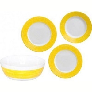 Набор посуды стеклокерамический Luminarc ''Color Days Yellow'' 19 пр.: 18 тарелок 19/22/24 см, салатник 21 см  Арт.74514 - фото