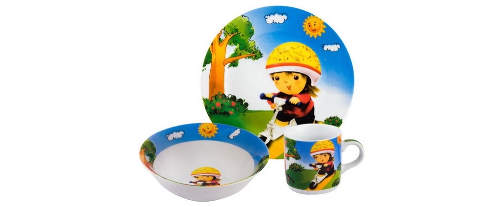 Набор для завтрака керамический детский 3 пр.: Тарелка 18 см, Салатник 15,3 см, Чашка 230 мл Арт 67227