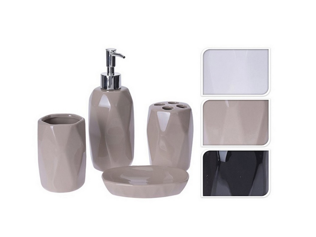 Набор для ванны керамический 4 пр.: дозатор д/жидкого мыла, подставка для мыла, стакан, подставка для зубных щеток (код 416367) Арт.101257
