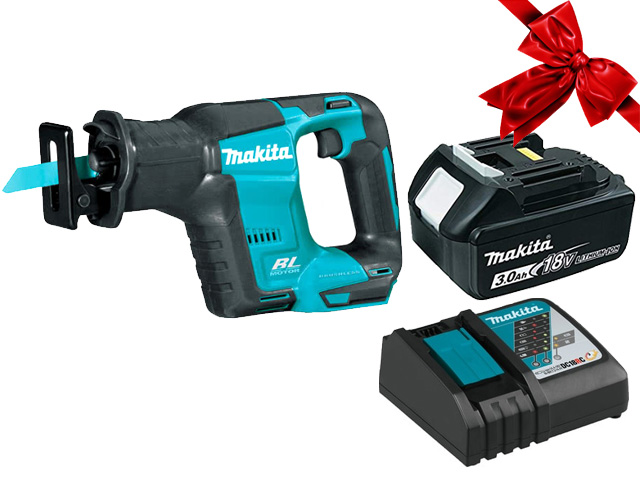 Аккум. сабельная пила MAKITA DJR 188 Z в кор. + АКЦИЯ (BL1830B + DC18RC) (18.0 В, 1 акк., 3.0 А/ч, Li-Ion, дерево до 255 мм, металл до 20 мм) Арт.DJR188ZRF - фото