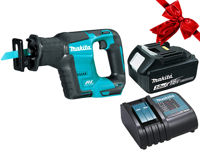 Аккум. сабельная пила MAKITA DJR 188 Z в кор. + АКЦИЯ (BL1830B + DC18SD) (18.0 В, 1 акк., 3.0 А/ч, Li-Ion, дерево до 255 мм, металл до 20 мм) Арт.DJR188ZSF - фото