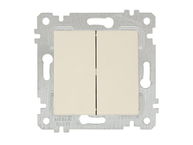 Выключатель 2-клав. (скрытый, без рамки, винт. зажим) кремовый, RITA, MUTLUSAN (10 A, 250 V, IP 20) Арт.22004020202 - фото