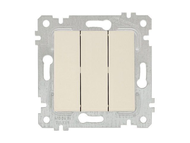 Выключатель 3-клав. (скрытый, без рамки, винт. зажим) кремовы, RITA, MUTLUSAN (10 A, 250 V, IP 20) Арт.22004090202 - фото