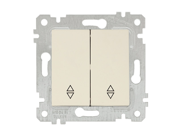 Выключатель проходной 2-клав. (скрытый, без рамки, винт. зажим) кремовый, RITA, MUTLUSAN (10 A, 250 V, IP 20) Арт.22004040202 - фото
