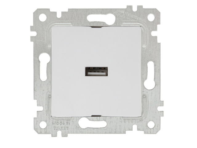 Розетка 1-ая USB (скрытая, без рамки) белая, RITA, MUTLUSAN (USB-зарядка, 5V-2.1A) Арт.22004480101 - фото