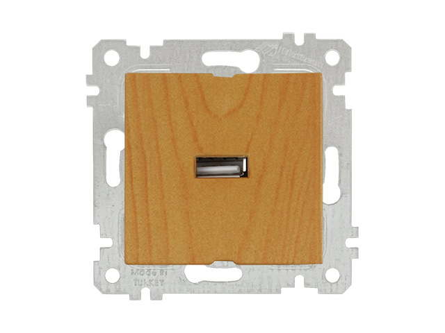 Розетка 1-ая USB (скрытая, без рамки) дуб, RITA, MUTLUSAN (USB-зарядка, 5V-2.1A) Арт.22004480158 - фото