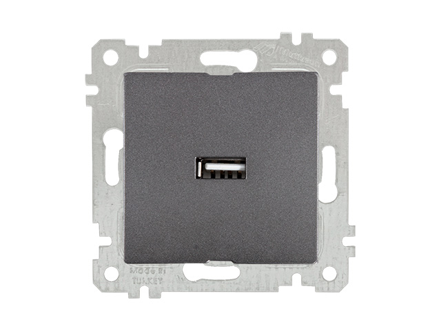 Розетка 1-ая USB (скрытая, без рамки) дымчатая, RITA, MUTLUSAN (USB-зарядка, 5V-2.1A) Арт.22004480195 - фото