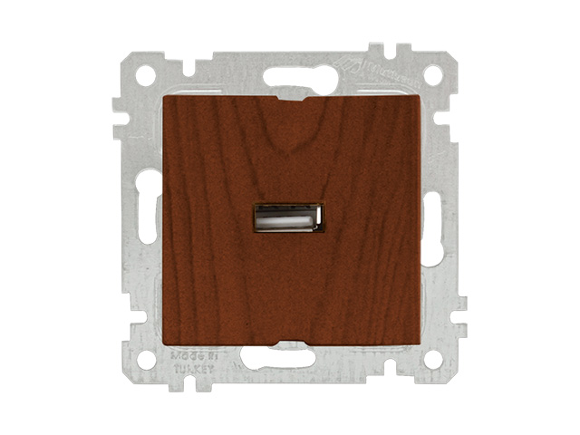 Розетка 1-ая USB (скрытая, без рамки) орех, RITA, MUTLUSAN (USB-зарядка, 5V-2.1A) Арт.22004480157