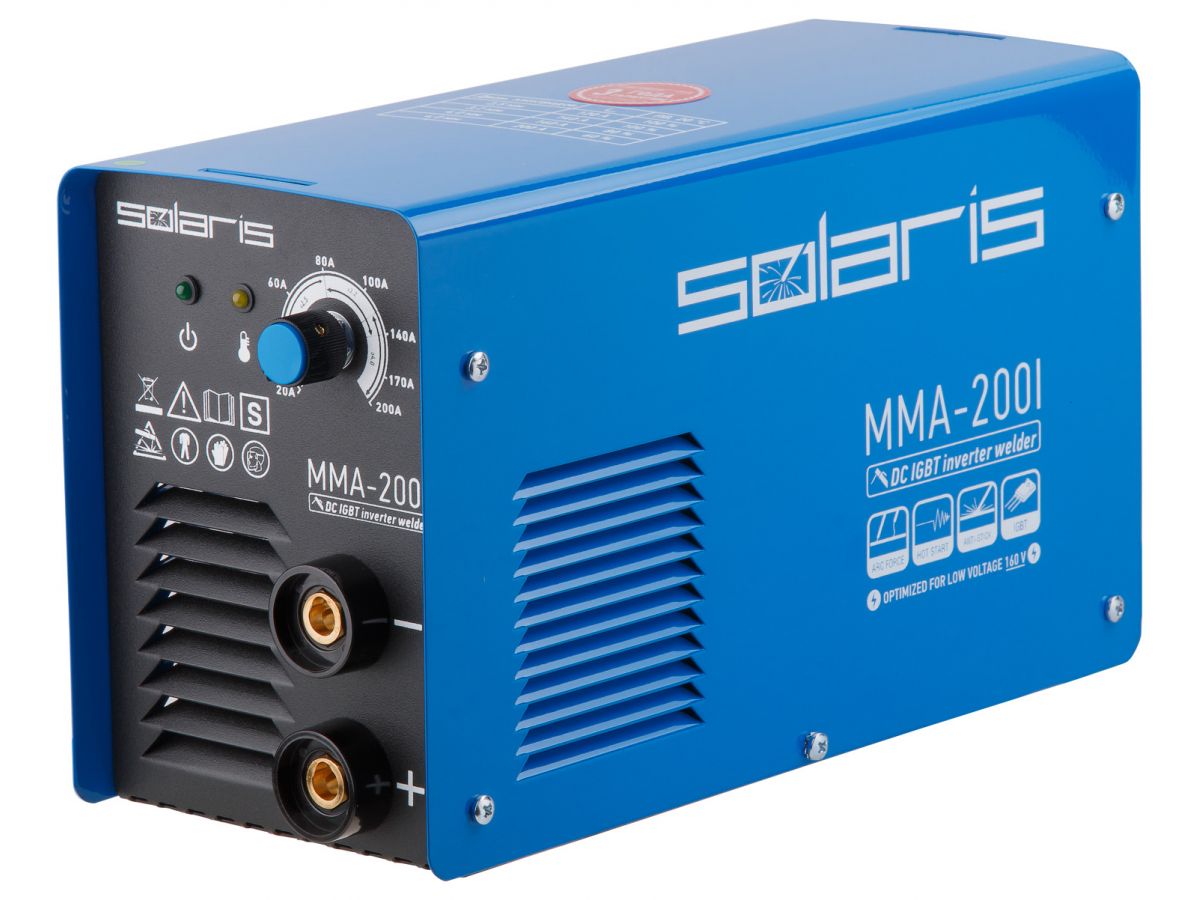 Инвертор сварочный SOLARIS MMA-200I (230В, 20-200 А, 70В, электроды диам. 1.6-4.0 мм, вес 3.4 кг) Арт.MMA-200I