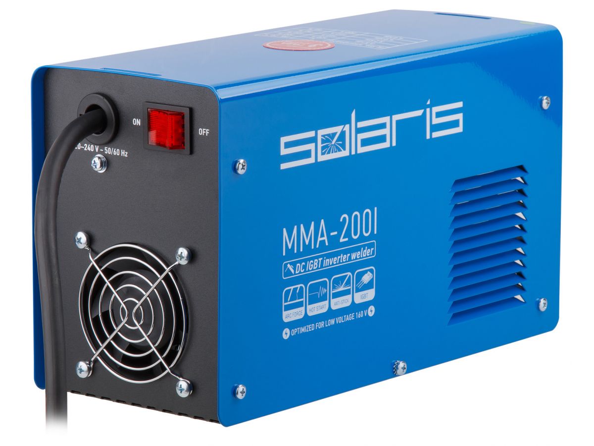 Инвертор сварочный SOLARIS MMA-200I (230В, 20-200 А, 70В, электроды диам. 1.6-4.0 мм, вес 3.4 кг) Арт.MMA-200I