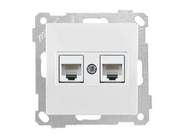 Розетка компьютерная 2xRJ45 (Cat5e, скрытая, без рамки) белая, DARIA, MUTLUSAN ((2xRJ 45) 8-pin, соединения типа 568A или 568B) Арт.21001380101 - фото