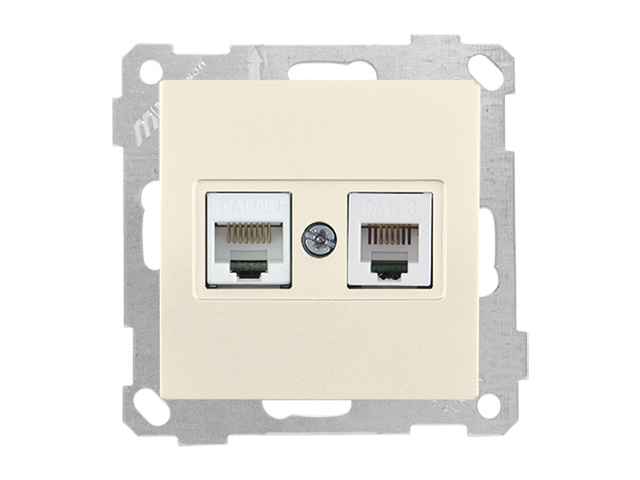 Розетка телефонная + компьютерная (RJ12+Cat5e, скрытая, без рамки) кремовая, DARIA, MUTLUSAN Арт.21001390102 - фото