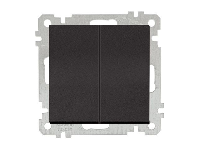 Выключатель 2-клав. (скрытый, без рамки, винт. зажим) черный, DARIA, MUTLUSAN (10 A, 250 V, IP 20) Арт.21004020284 - фото