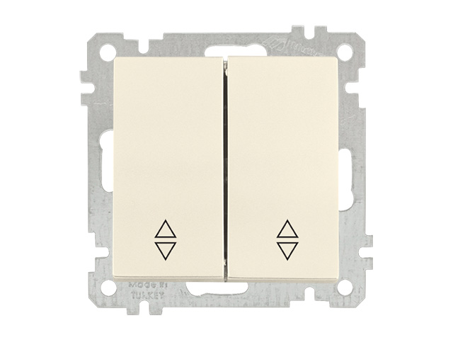 Выключатель проходной 2-клав. (скрытый, без рамки, винт. зажим) кремовый, DARIA, MUTLUSAN (10 A, 250 V, IP 20) Арт.21004040202 - фото