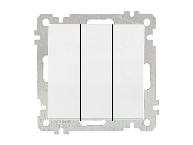 Выключатель 3-клав. (скрытый, без рамки, пруж. зажим) белый, DARIA, MUTLUSAN (10 A, 250 V, IP 20) Арт.21004090101 - фото