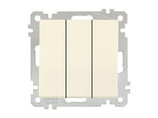 Выключатель 3-клав. (скрытый, без рамки, пруж. зажим) кремовый, DARIA, MUTLUSAN (10 A, 250 V, IP 20) Арт.21004090102 - фото