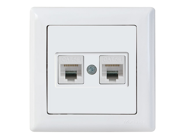 Розетка компьютерная 2xRJ45 (Cat5e, скрытая) белая, DARIA, MUTLUSAN ((2xRJ 45) 8-pin, соединения типа 568A или 568B) Арт.21201380101 - фото