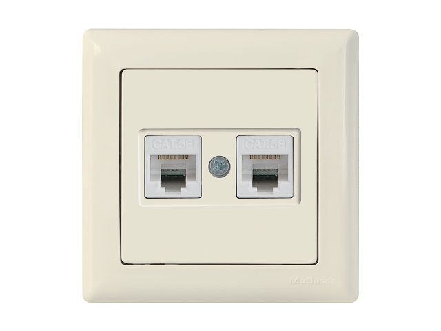 Розетка компьютерная 2xRJ45 (Cat5e, скрытая) кремовая, DARIA, MUTLUSAN ((2xRJ 45) 8-pin, соединения типа 568A или 568B) Арт.21201380102 - фото