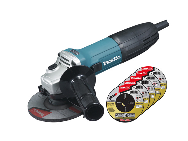 Одноручная углошлифмашина MAKITA GA 5030 X3 в кор. + 5 отрезных кругов (720 Вт, диск 125х22 мм, без регул. об.) Арт.GA5030X3 - фото