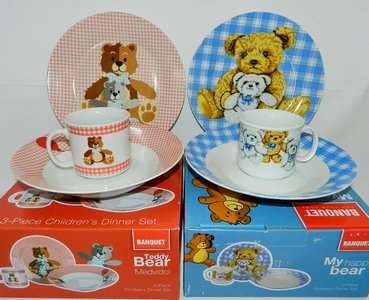 Набор посуды керамический ''Медведь'' 3 пр.: 2 тарелки 20 см, чашка 210 мл  Арт.12752 - фото