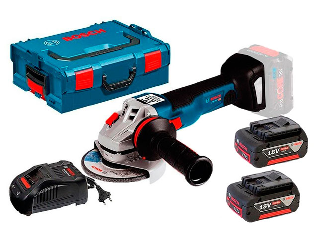 Аккум. углошлифмашина BOSCH GWS 18V-10 L-BOXX (18.0 В, 2 акк., 5.0 А/ч, Li-Ion, диск 125х22.0 мм) Арт.06019J4004 - фото