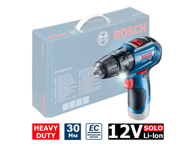 Аккум. ударная дрель-шуруповерт BOSCH GSB 12V-30 в кор. (12.0 В, БЕЗ АККУМУЛЯТОРА, 2 скор., 30 Нм, шурупы до 8 мм, сверление в металле до 10 мм) Арт.06019G9102 - фото