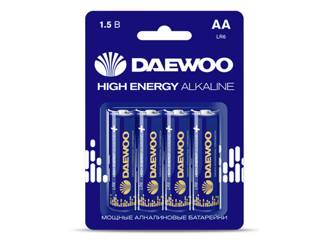 Батарейка AA LR6 1,5V alkaline BL-4шт DAEWOO HIGH ENERGY Арт.5030329 - фото