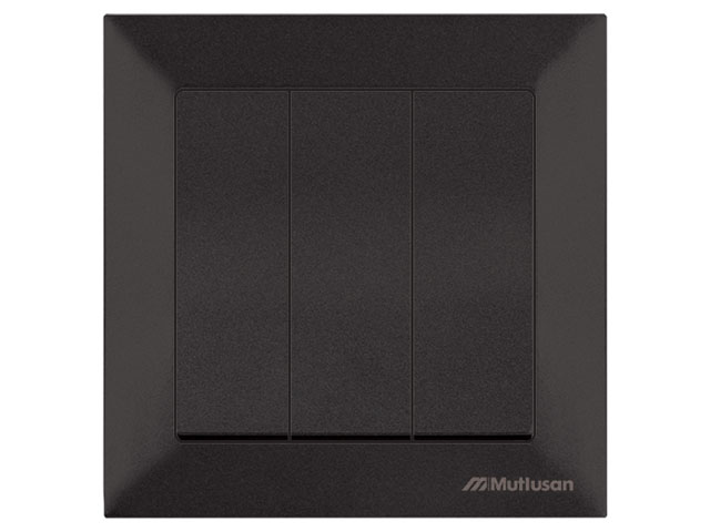 Выключатель 3-клав. (скрытый, пруж. зажим) черный, DARIA, MUTLUSAN (10 A, 250 V, IP 20) Арт.21204090184 - фото