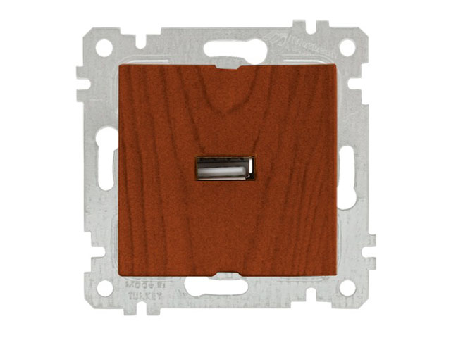 Розетка 1-ая USB (скрытая, без рамки) вишня, RITA, MUTLUSAN (USB-зарядка, 5V-2.1A) Арт.22004480156