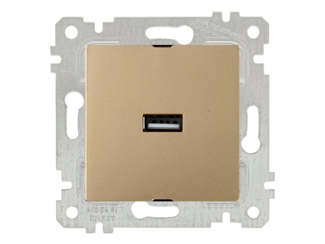 Розетка 1-ая USB (скрытая, без рамки) золото, RITA, MUTLUSAN (USB-зарядка, 5V-2.1A) Арт.22004480180 - фото